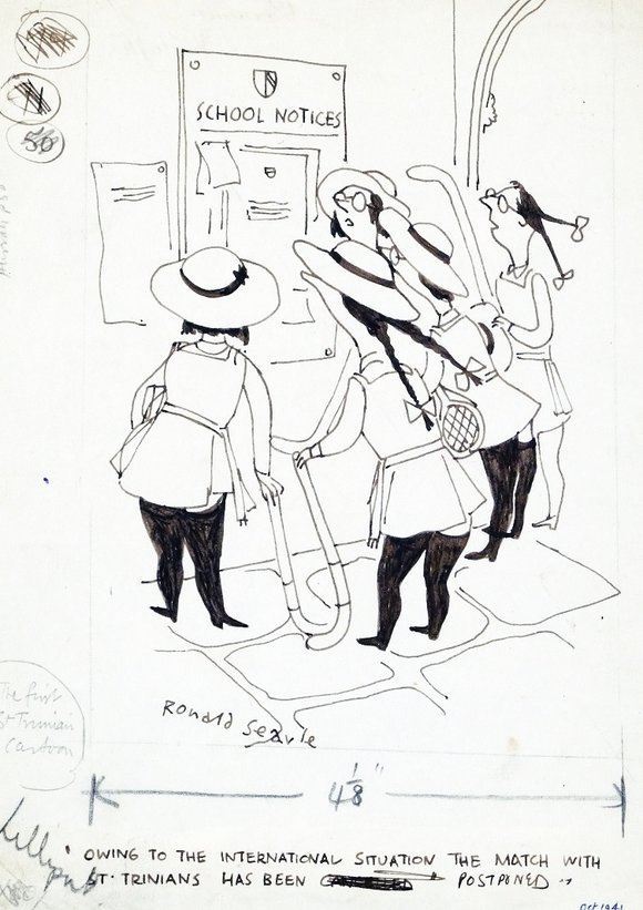 Ronald Searle, Owing to the international situation the match with St. Trinian’s has been postponed